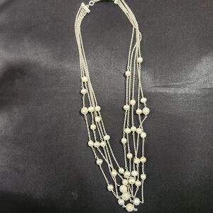 Ann Taylor 5 Strand Pearl and Silver Bead Necklace